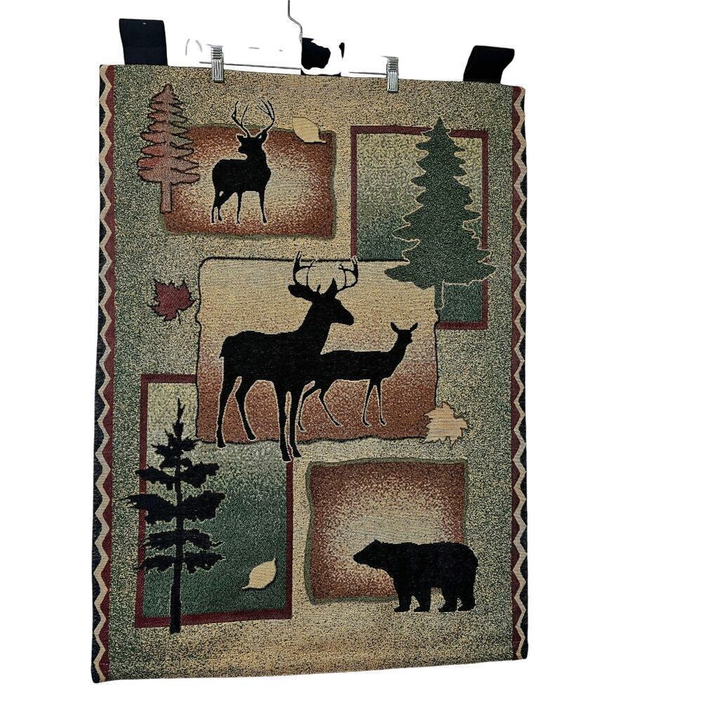 Wall Deco Tapestry USA made. Deers, Bear, Trees. Leafs. Vintage. FallWinterTheme